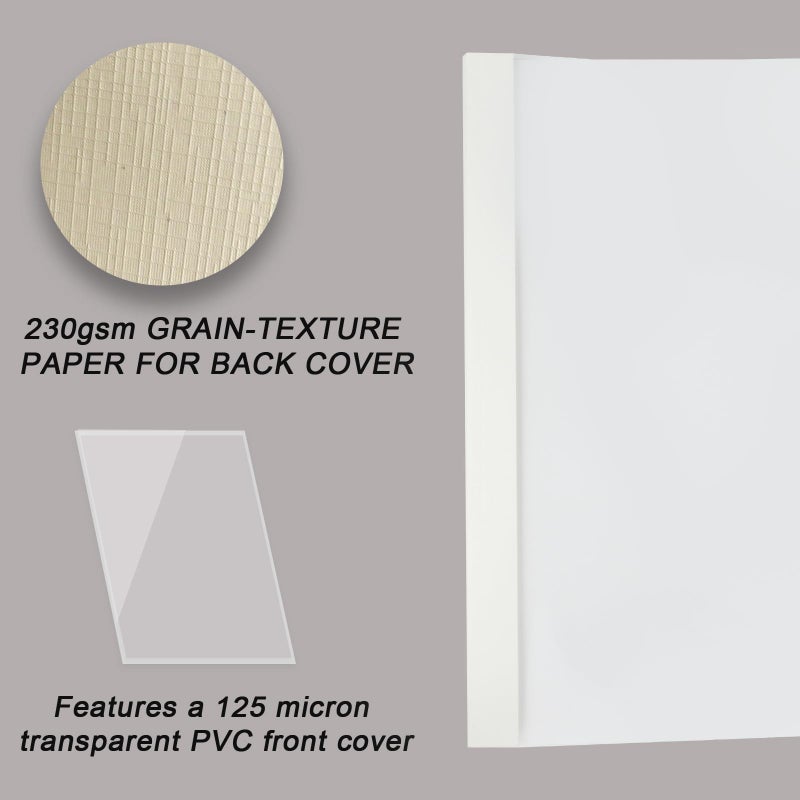 RAYSON TBC3-25-W Thermal Binding Covers, 1/8", PVC Transparent Front Cover and Glossy White Back Cover, Holds 28 Sheets, 25 Pack - Image 5
